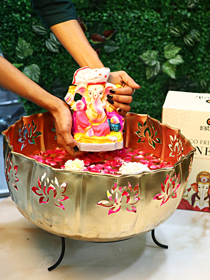 6.5 Inch Alampata Eco-Friendly Ganesha Idol in Raja Pose of Ganpati